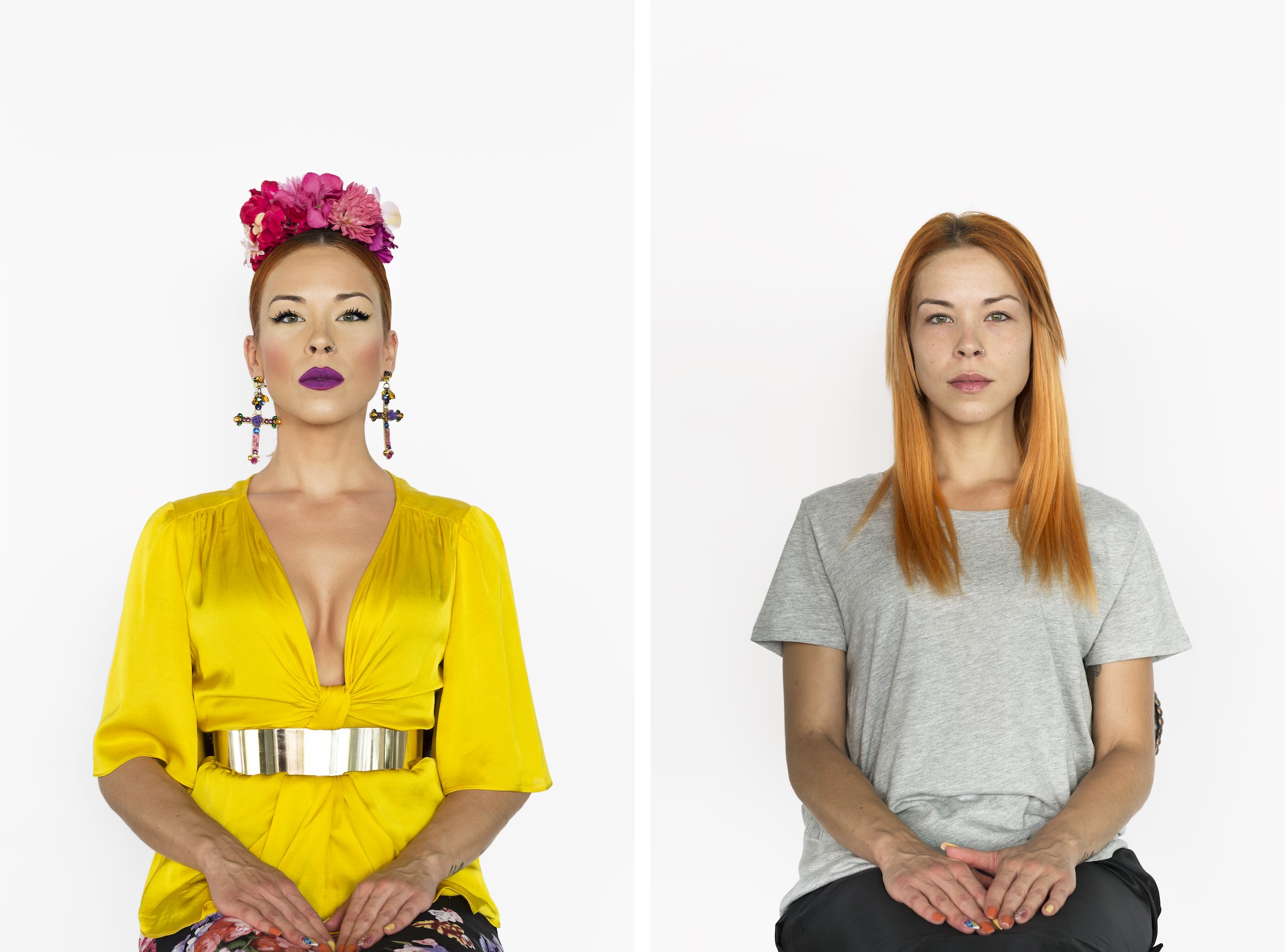 2 photos de la même femme, à droite au naturel, sans maquillage, à gauche en 